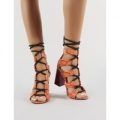 Cobra Lace Up Heels in Purple and Snake, Orange