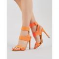 Pulse Strappy Stiletto Heels in Neon, Orange
