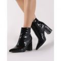 Hollie Pointed Toe Ankle Boots Croc, Black