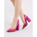 Lure Perspex Court Heels in Hot Faux Suede, Pink