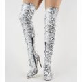 Ruthless Over the Knee Boots in Monochrome Snake Print, Multi