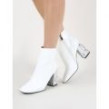 Vesper Contrast Heeled Ankle Boots in White, Multi