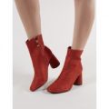 Bronte Round Heeled Ankle Boots in Rust Faux Suede, Red