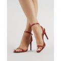 Notion Squa Toe Barely There Heels Snake Print, Red