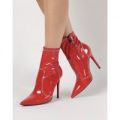 Hotness Sock Fit Ankle Boots Patent, Red