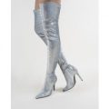 Dazzle Pointed Toe Over The Knee Boots Sequins, Silver