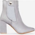 Monroe Block Heel Ankle Boot In Grey Faux Suede, Grey