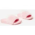 Farrah Pink Sliders With Faux Fur Trim,, Pink