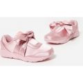 Cameron Bow Trainer In Pink Satin, Pink