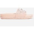 Reco Studded Detail In Rubber Slider In Pink Faux Leather, Pink