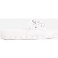 Reco Studded Detail In Rubber Slider In White Faux Leather, White