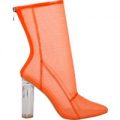 Callie Perspex Heel Orange Mesh Boot, Orange