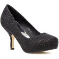 Lilley Womens Black Platform Diamante Court Shoe