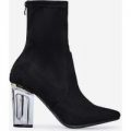 Maisie Perspex Block Heel Ankle Boot In Black Faux Suede, Black