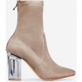 Maisie Perspex Block Heel Ankle Boot In Khaki Faux Suede, Brown