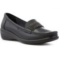 Softlites Womens Leather Black Loafer Shoe