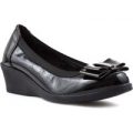 Heavenly Feet Womens Black Leather Bow Court Shoe