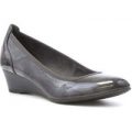 Tamaris Womens Grey Patent Wedge Court Shoe