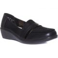 Lunar Womens Slip On Wedge Loafer Shoe in Black