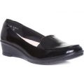 Lunar Womens Black Patent Wedge Loafer Shoe