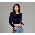 Womens Long Sleeve Velvet Crop Top