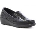 Cushion Walk Womens Black Croc Patent Slip On Shoe
