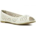 Lilley Womens White Cut Out Diamante Flat Shoe