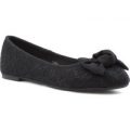 Lilley Womens Black Lacey Large Bow Ballerina