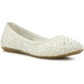 Lilley Womens White Jewelled Ballerina