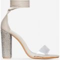 Harriet Lace Up Diamante Heel In Nude Faux Leather, Nude