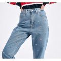 Womens High Rise Letters Mom Jean