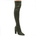 Lily Khaki Over Knee Boots, Faux Suede, Green