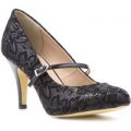 Lotus Womens Black Patterned Heeled Court Shoe