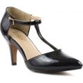 Lotus Womens Black Patent T-Bar Heeled Shoe