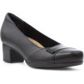 Clarks Womens Black Leather Block heel Court Shoe