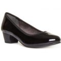 Jana Womens Black Patent Block Heel Court Shoe