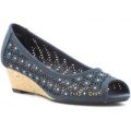 Lilley Womens Navy Wedge Open Toe Court Shoe