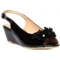 Lilley Womens Black Patent Floral Wedge Heel