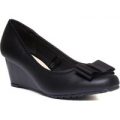 Comfort Plus Womens Black Bow Wedge Shoe
