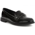 Lilley Womens Black Slip On Patent Loafer Shoe