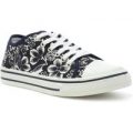 Lilley Womens Navy Floral Lace Up Canvas