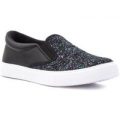 Lilley Womens Black Glitter Slip On Shoe