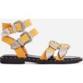 Albie Studded Detail Gladiator Sandal In Yellow Faux Suede, Yellow