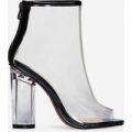 Cate Peep Toe Perspex Ankle Boot In Black Patent, Black