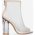 Cate Peep Toe Perspex Ankle Boot In Nude Patent, Nude