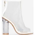 Cate Peep Toe Perspex Ankle Boot In White Patent, White