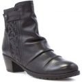 Lotus Womens Black Leather Low Heel Ankle Boot