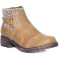 Lotus Womens Tan Knitted Collar Ankle Boot