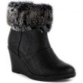 Lilley Womens Wedge Faux Fur Collar Boot in Black
