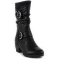 Lilley Womens Black Boot with Decorative Buckles